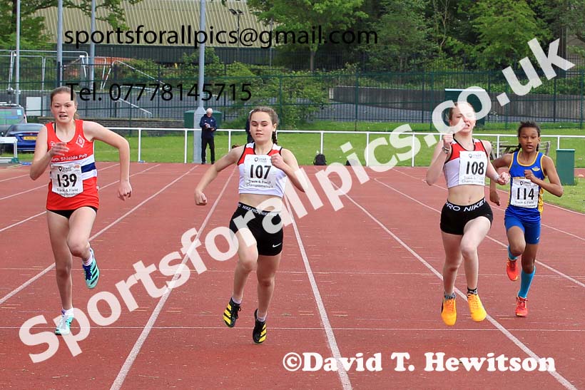 Girls Under-13s 100 metres, 2023 North Eastern Track and Field Champs., Middlesbrough Sports Village, Middlesbrough. Photo: David T. Hewitson/Sports for All Pics